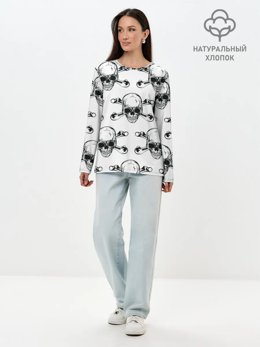 Лонгслив женский. Хлопок / Череп и кости