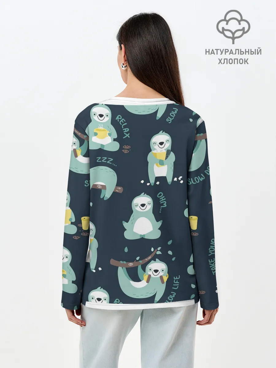 Лонгслив женский. Хлопок / ленивцы