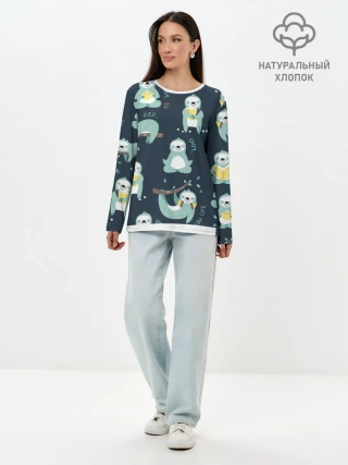 Лонгслив женский. Хлопок / ленивцы