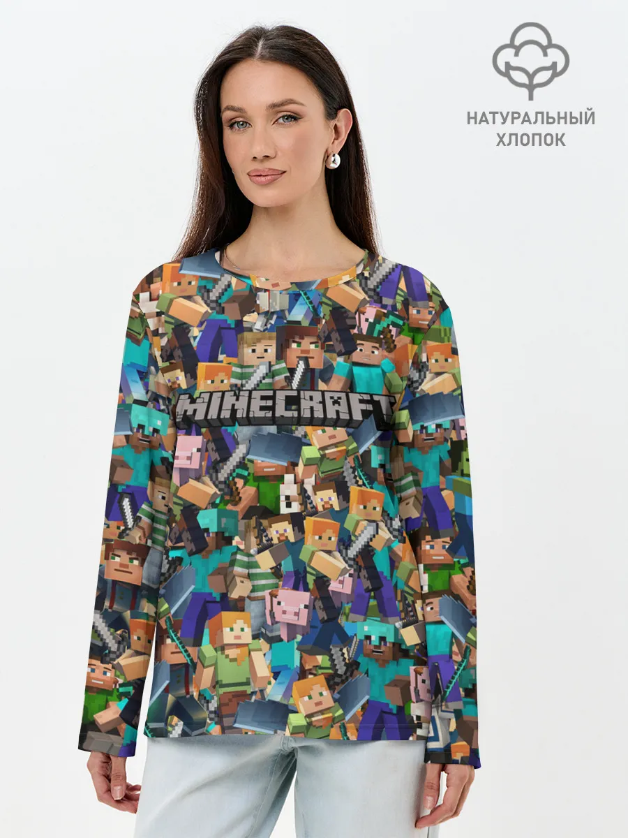 Лонгслив женский. Хлопок / MINECRAFT ПЕРСОНАЖИ