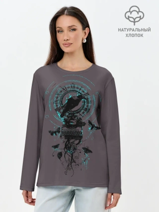 Лонгслив женский. Хлопок / Черный ворон
