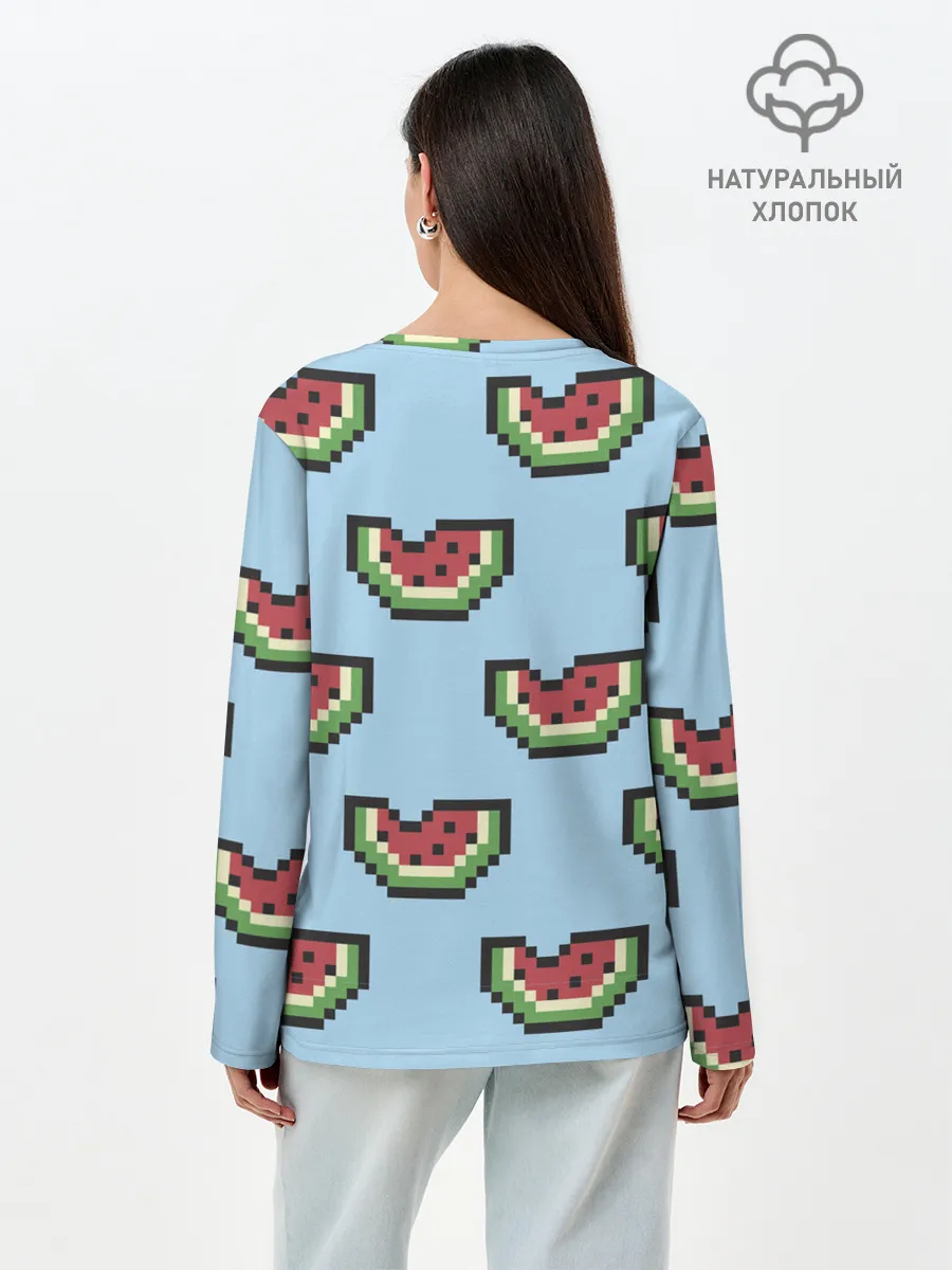 Лонгслив женский. Хлопок / Пиксельный арбуз