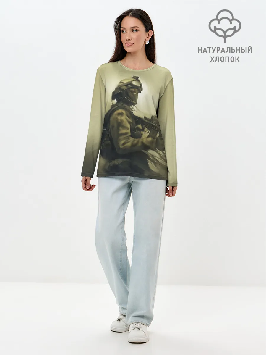 Лонгслив женский. Хлопок / Военный