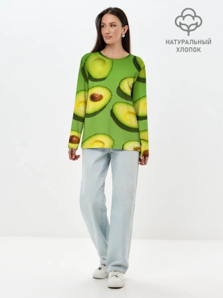 Лонгслив женский. Хлопок / АВАКАДО ПАТТЕРН.