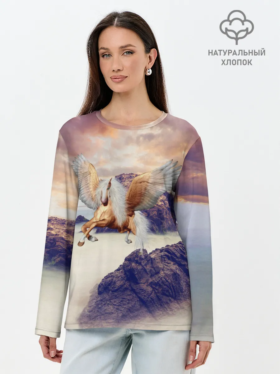 Лонгслив женский. Хлопок / Sea Sunset Horse