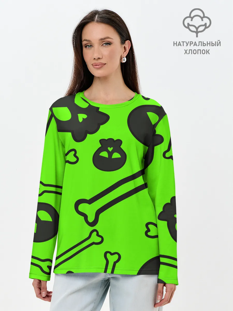 Лонгслив женский. Хлопок / Черепа