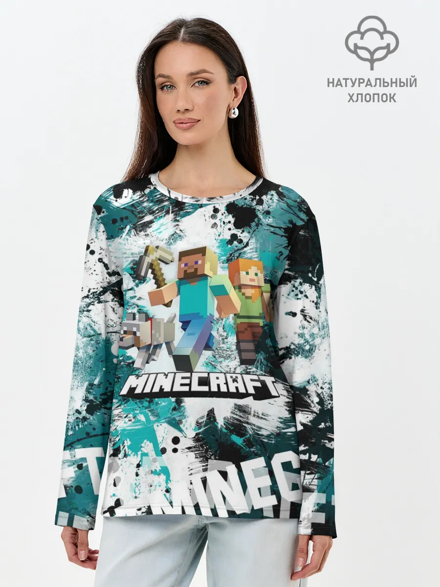 Лонгслив женский. Хлопок / Minecraft / Майнкрафт