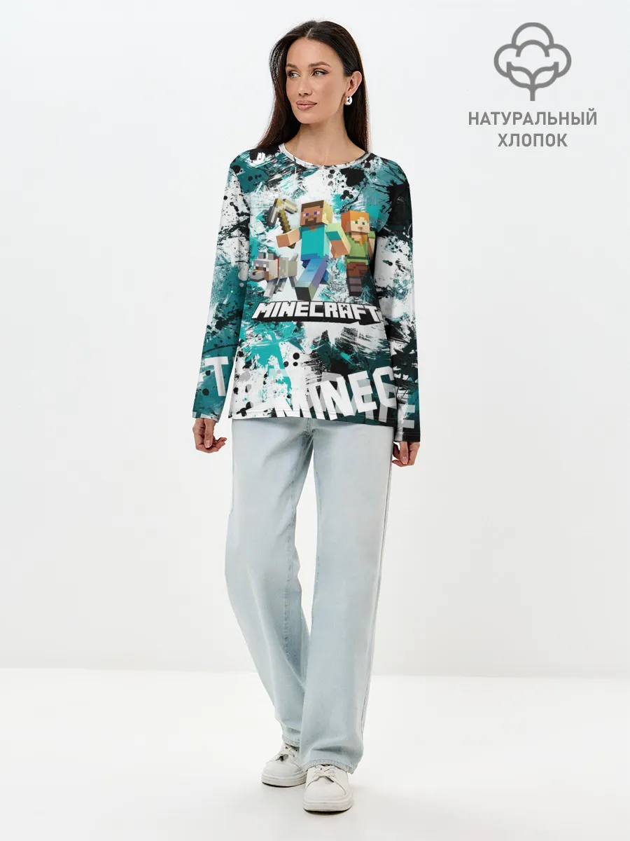 Лонгслив женский. Хлопок / Minecraft / Майнкрафт
