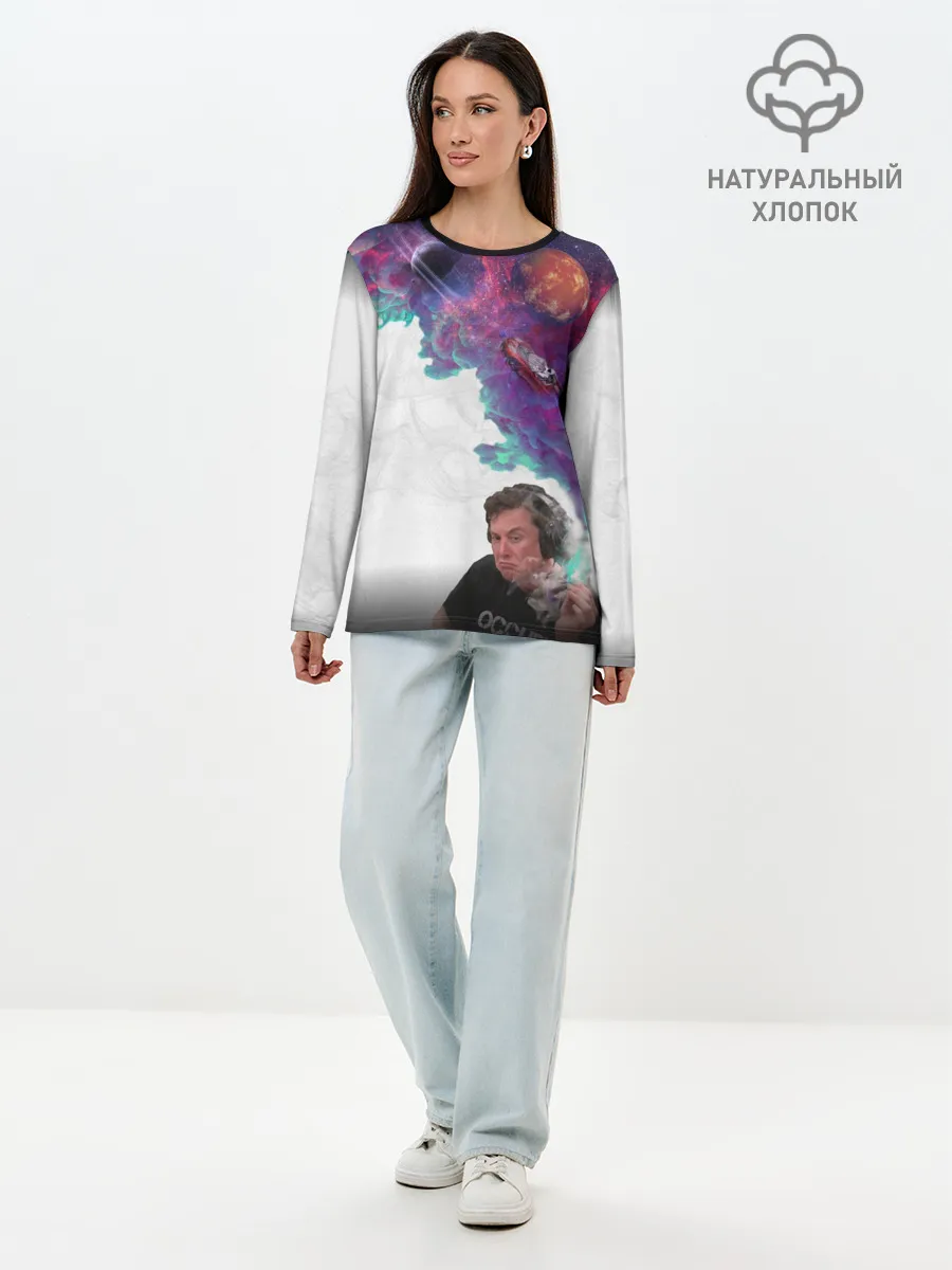 Лонгслив женский. Хлопок / Илон Маск курит космос