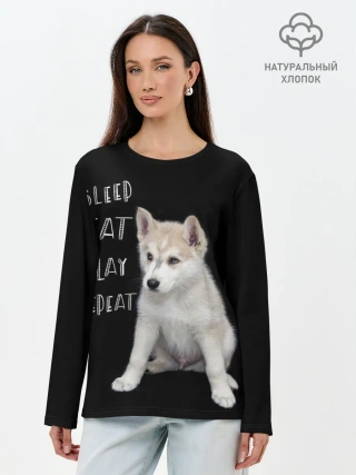 Лонгслив женский. Хлопок / Sleep Eat Play Repeat