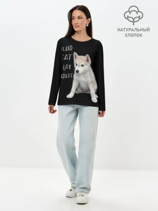 Лонгслив женский. Хлопок / Sleep Eat Play Repeat