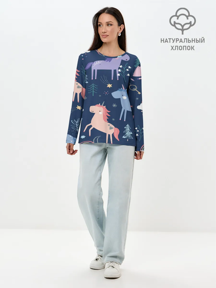 Лонгслив женский. Хлопок / ЕДИНОРОЖКИ