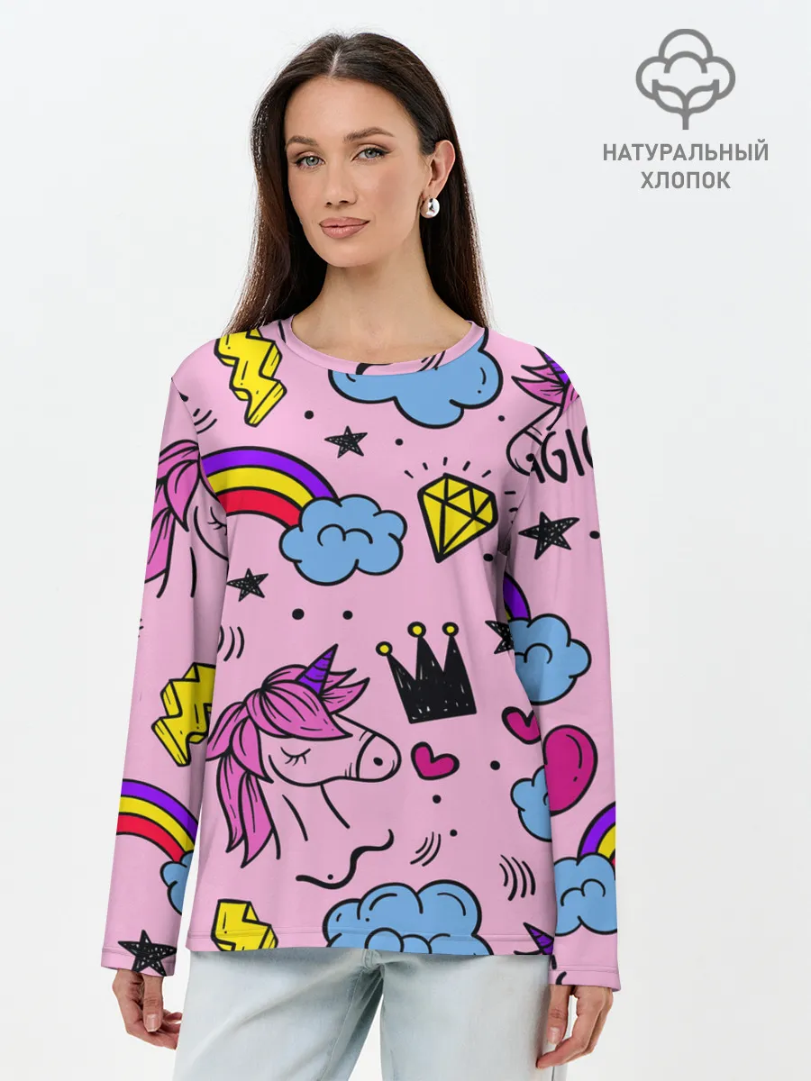 Лонгслив женский. Хлопок / Единороги