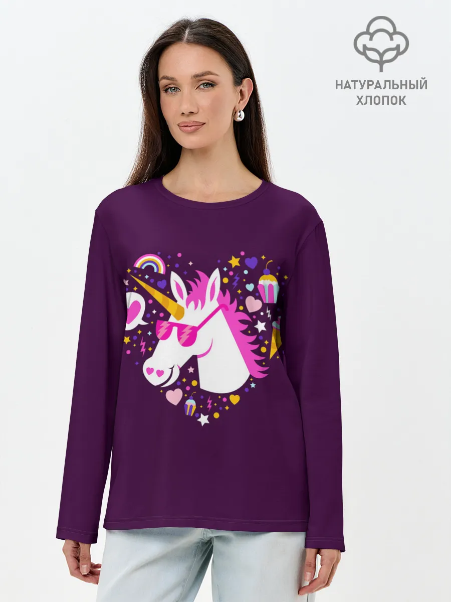 Лонгслив женский. Хлопок / Единорог