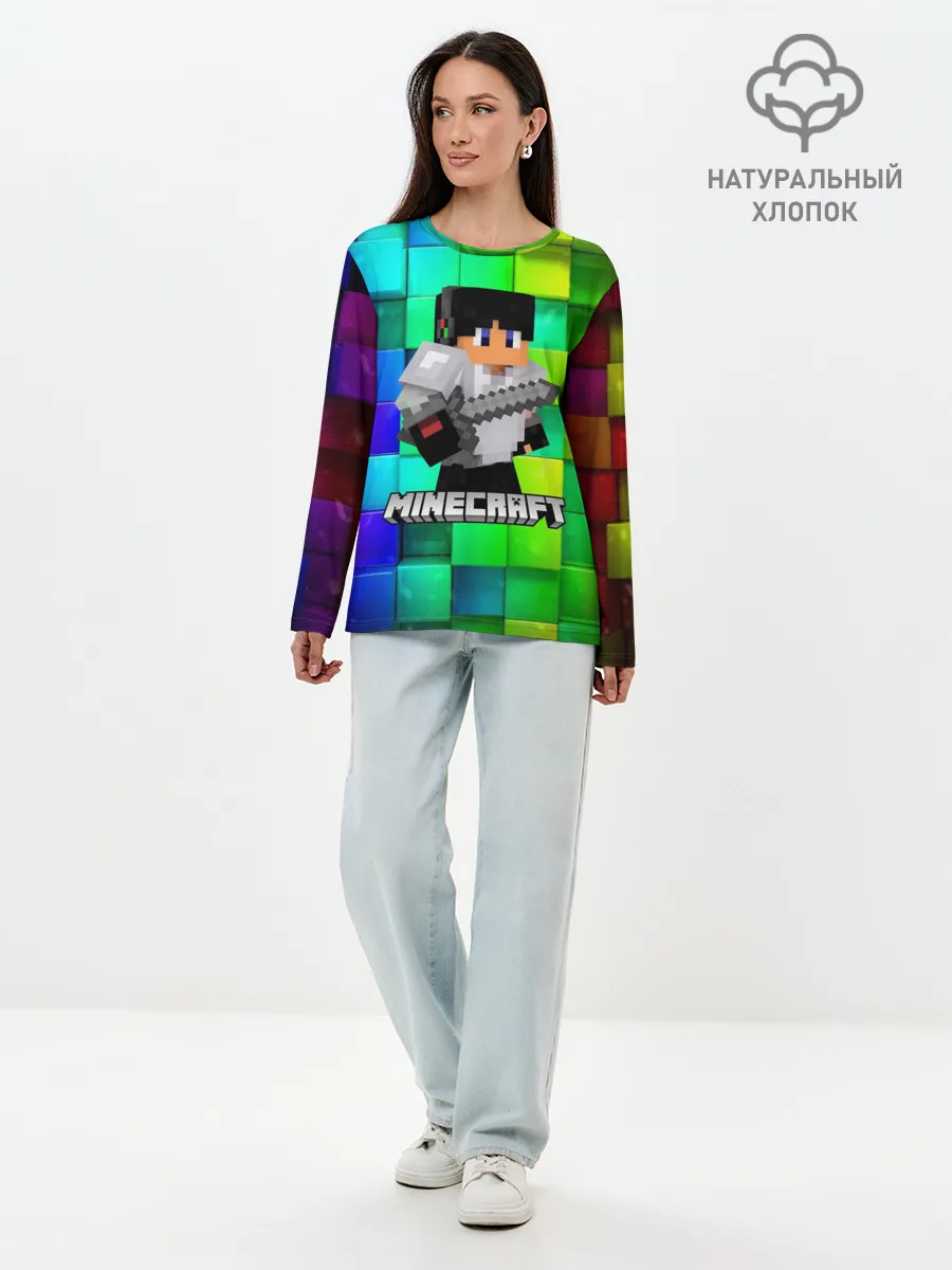 Лонгслив женский. Хлопок / Minecraft / Майнкрафт