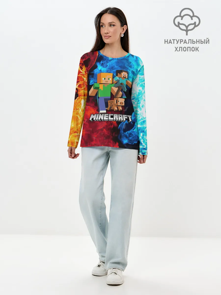 Лонгслив женский. Хлопок / Minecraft / Майнкрафт
