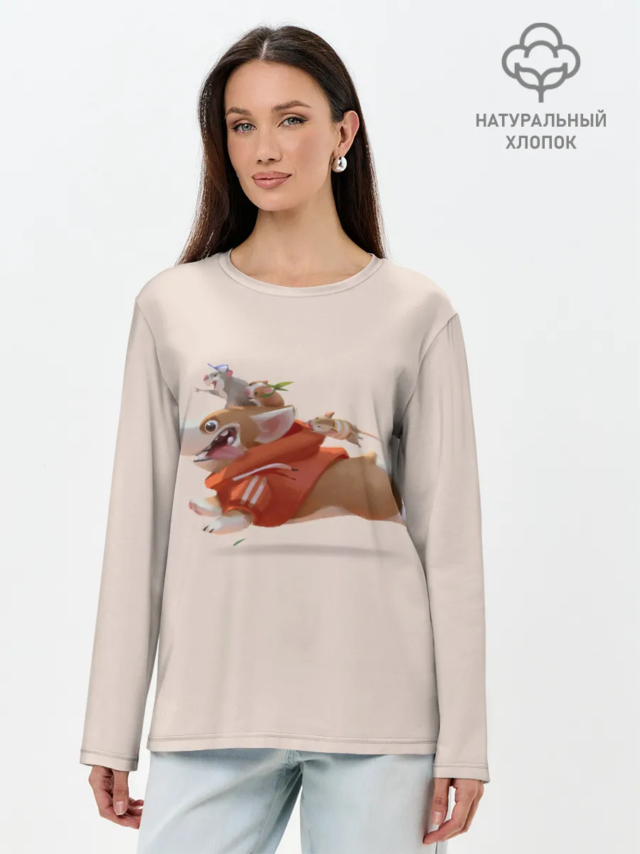 Лонгслив женский. Хлопок / КОРГИ И МЫШАТА