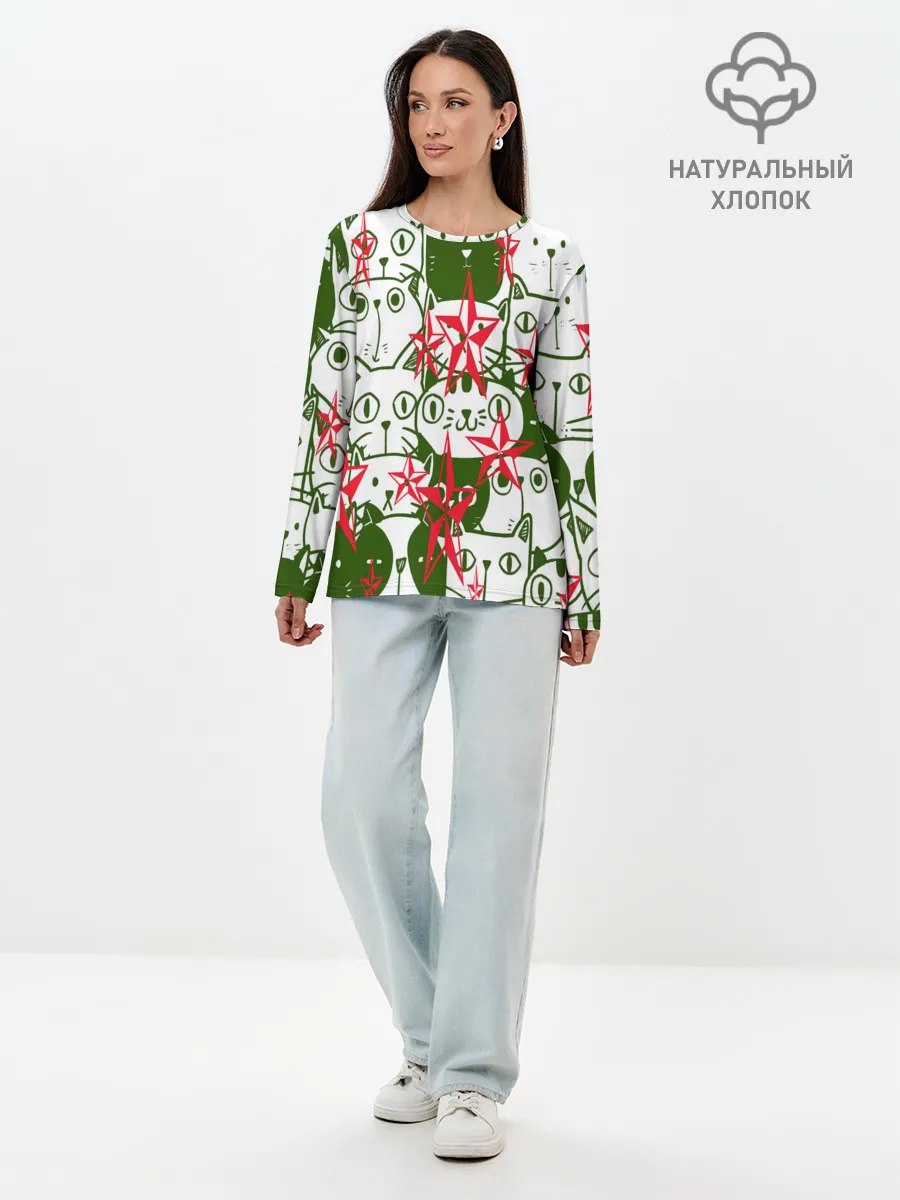 Лонгслив женский. Хлопок / КИСЫ