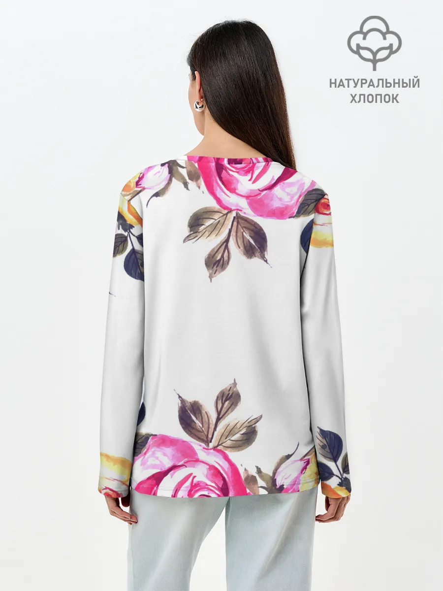 Лонгслив женский. Хлопок / Розы