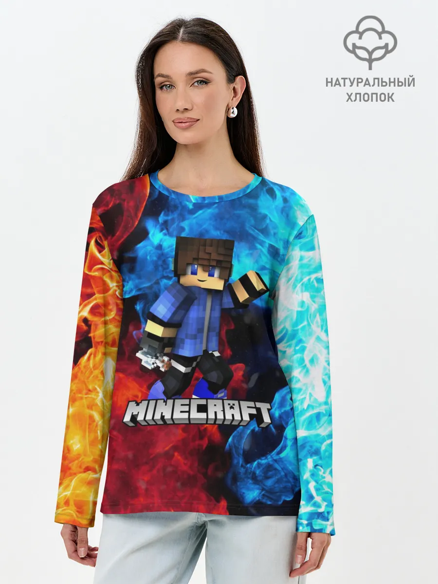Лонгслив женский. Хлопок / Minecraft / Майнкрафт