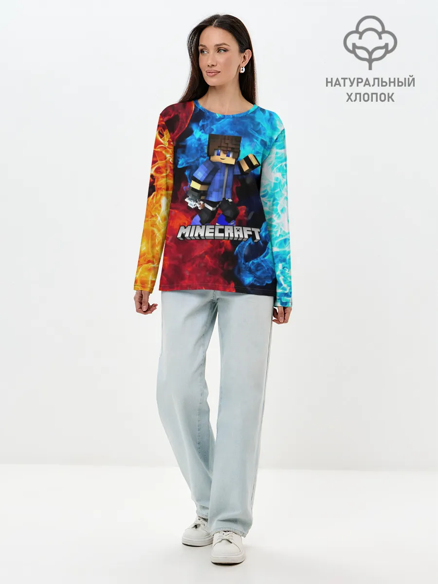 Лонгслив женский. Хлопок / Minecraft / Майнкрафт