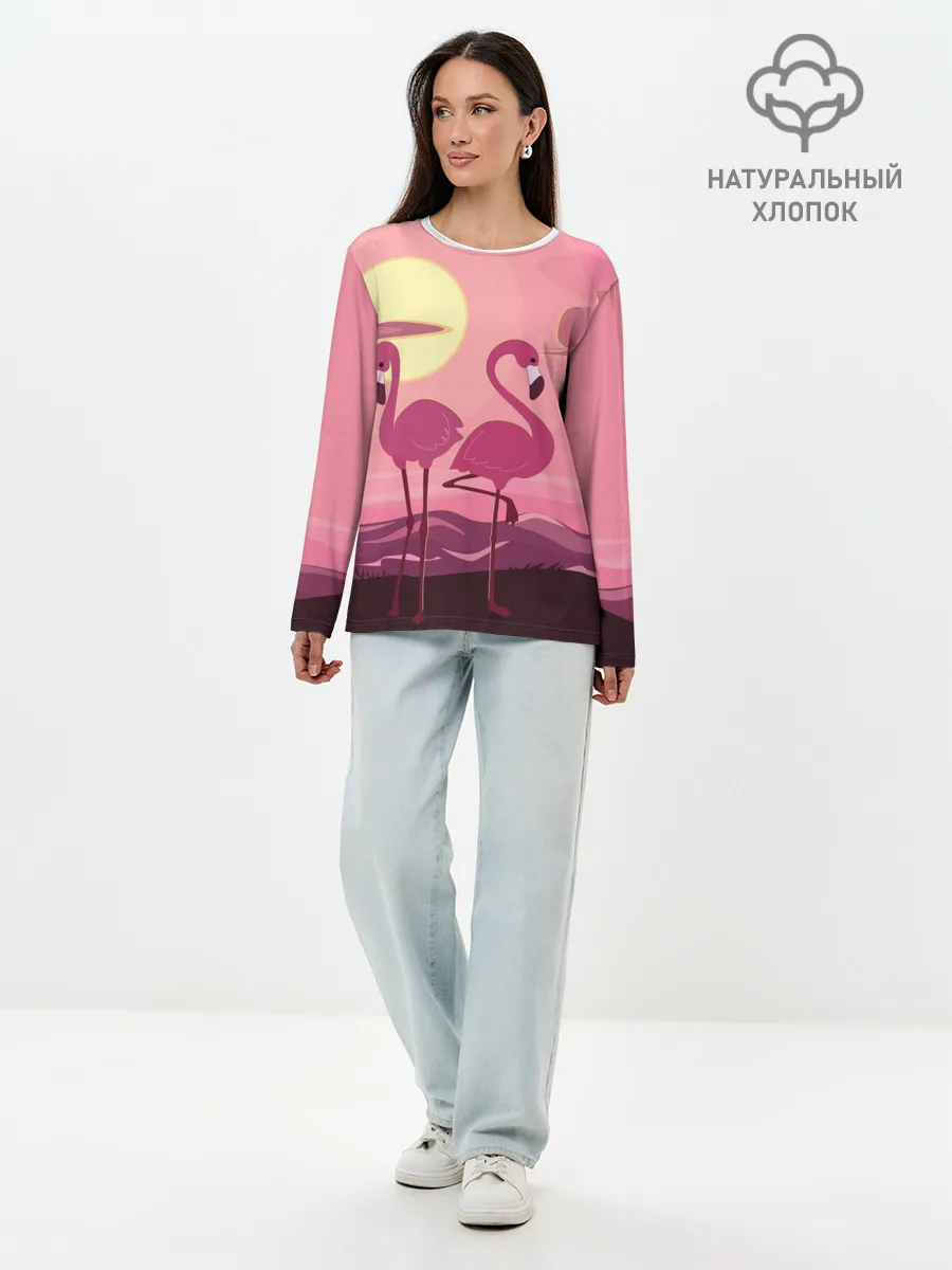 Лонгслив женский. Хлопок / фламинго