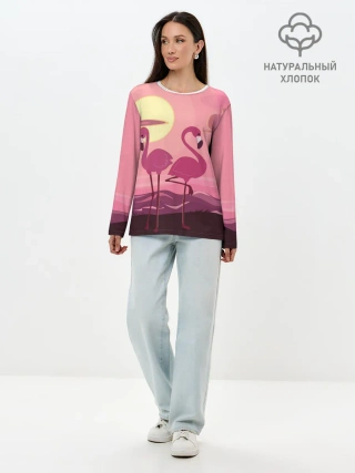 Лонгслив женский. Хлопок / фламинго
