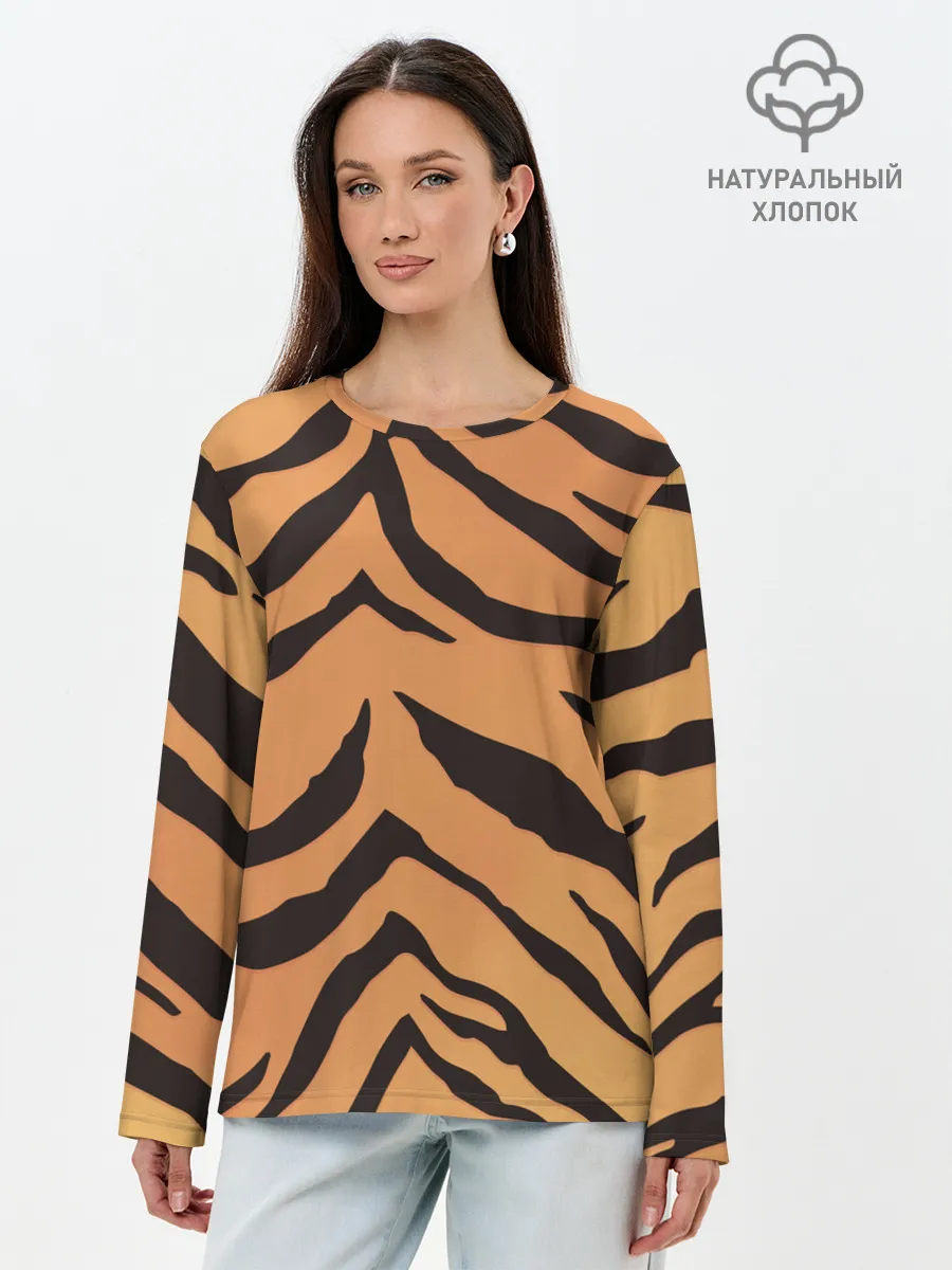 Лонгслив женский. Хлопок / Тигриный камуфляж