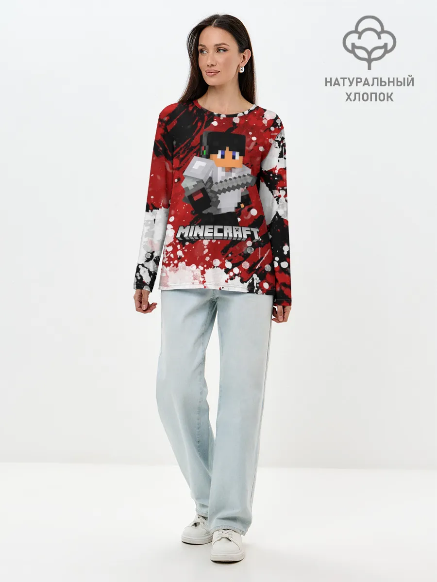 Лонгслив женский. Хлопок / Minecraft / Майнкрафт
