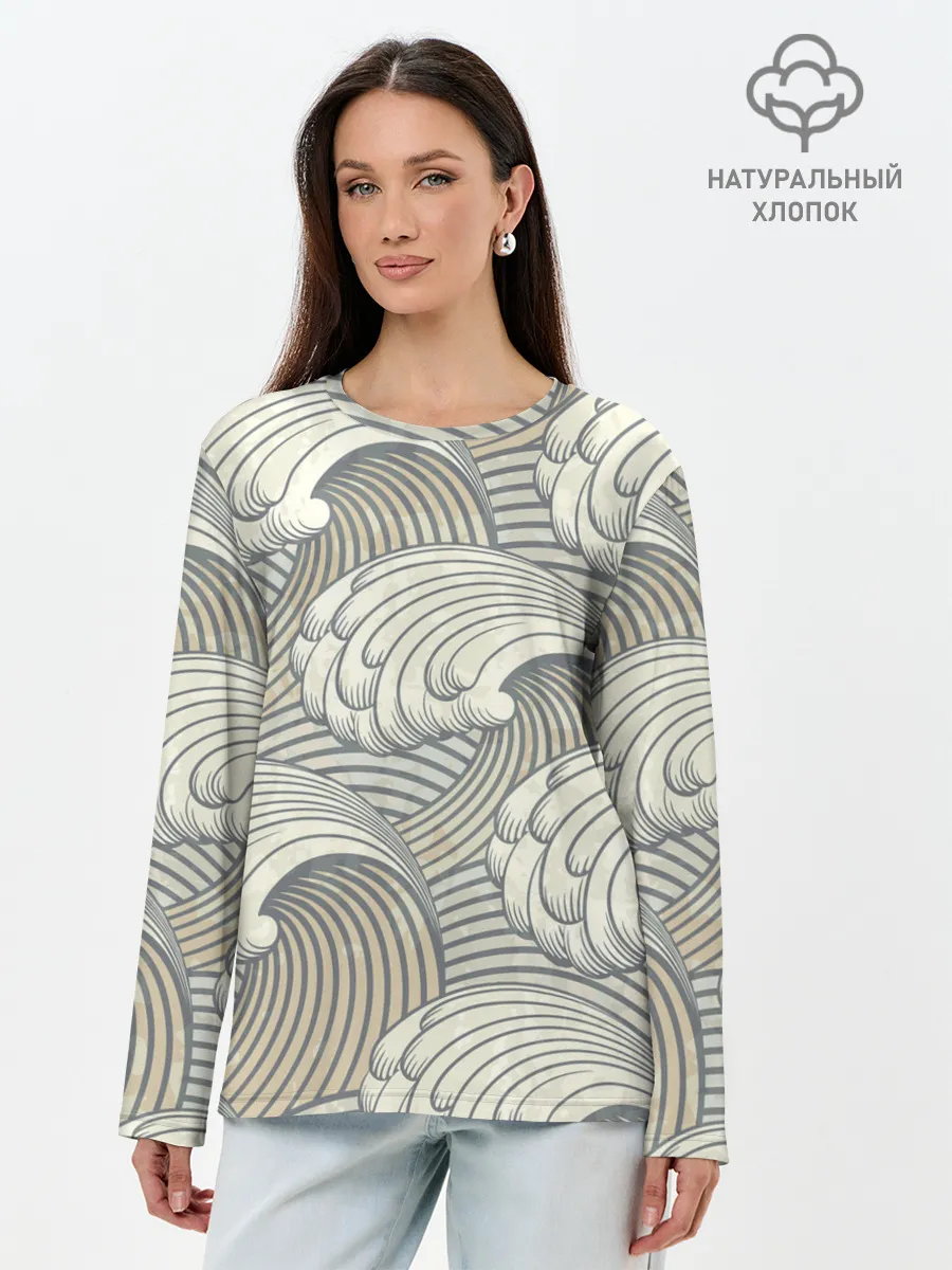 Лонгслив женский. Хлопок / Арт волны