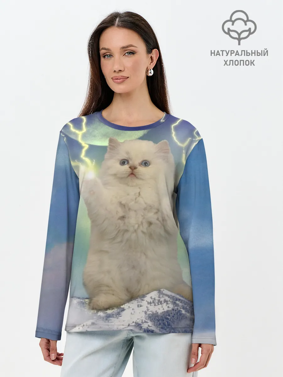 Лонгслив женский. Хлопок / Грозовой Котик