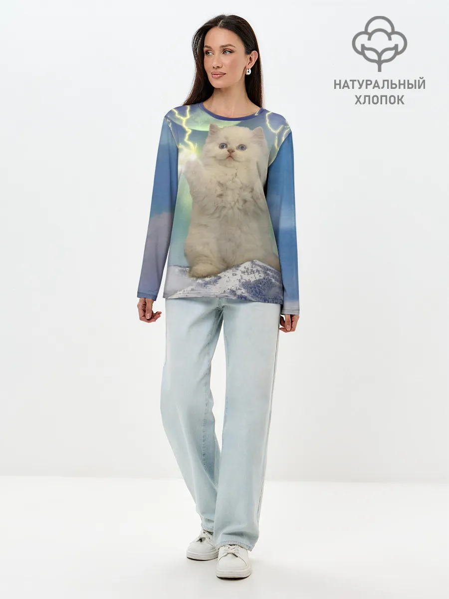 Лонгслив женский. Хлопок / Грозовой Котик