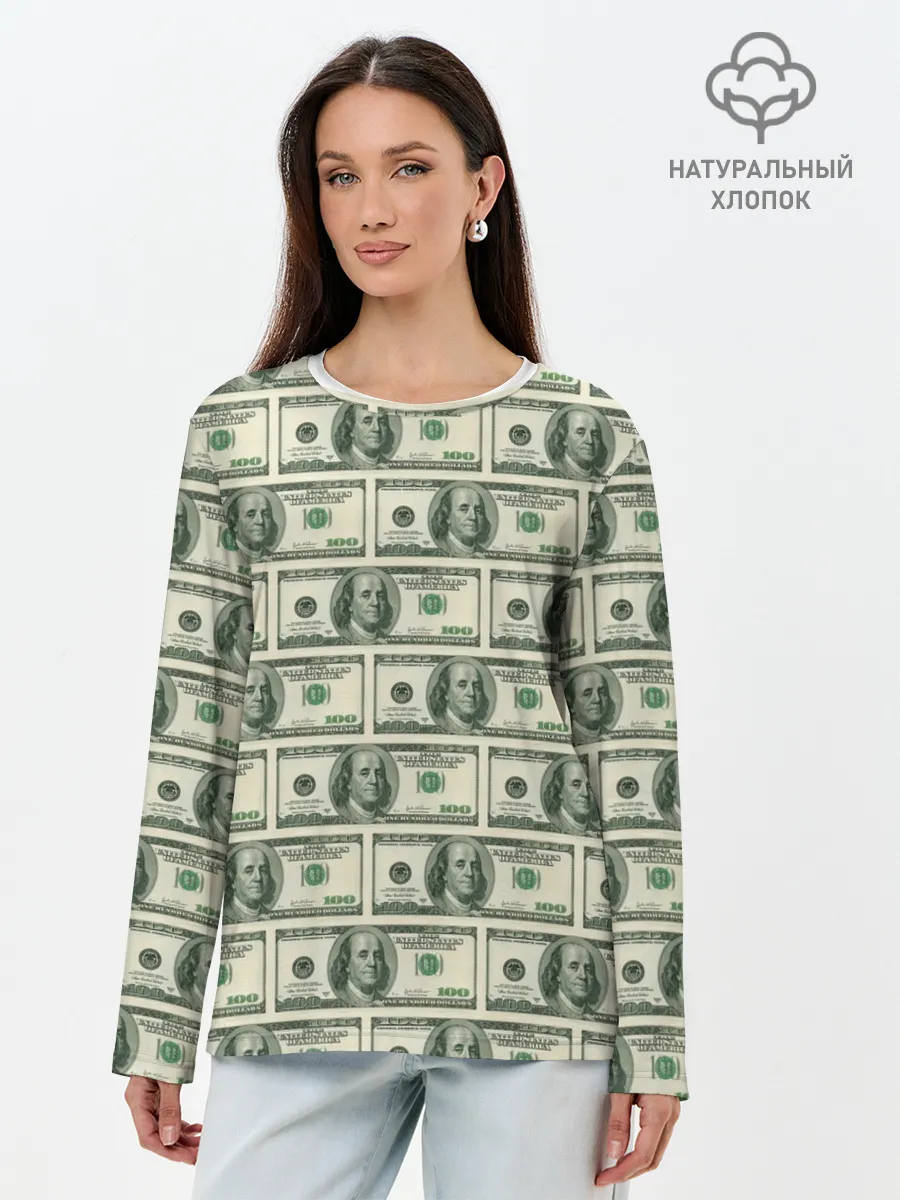 Лонгслив женский. Хлопок / Денежная тема
