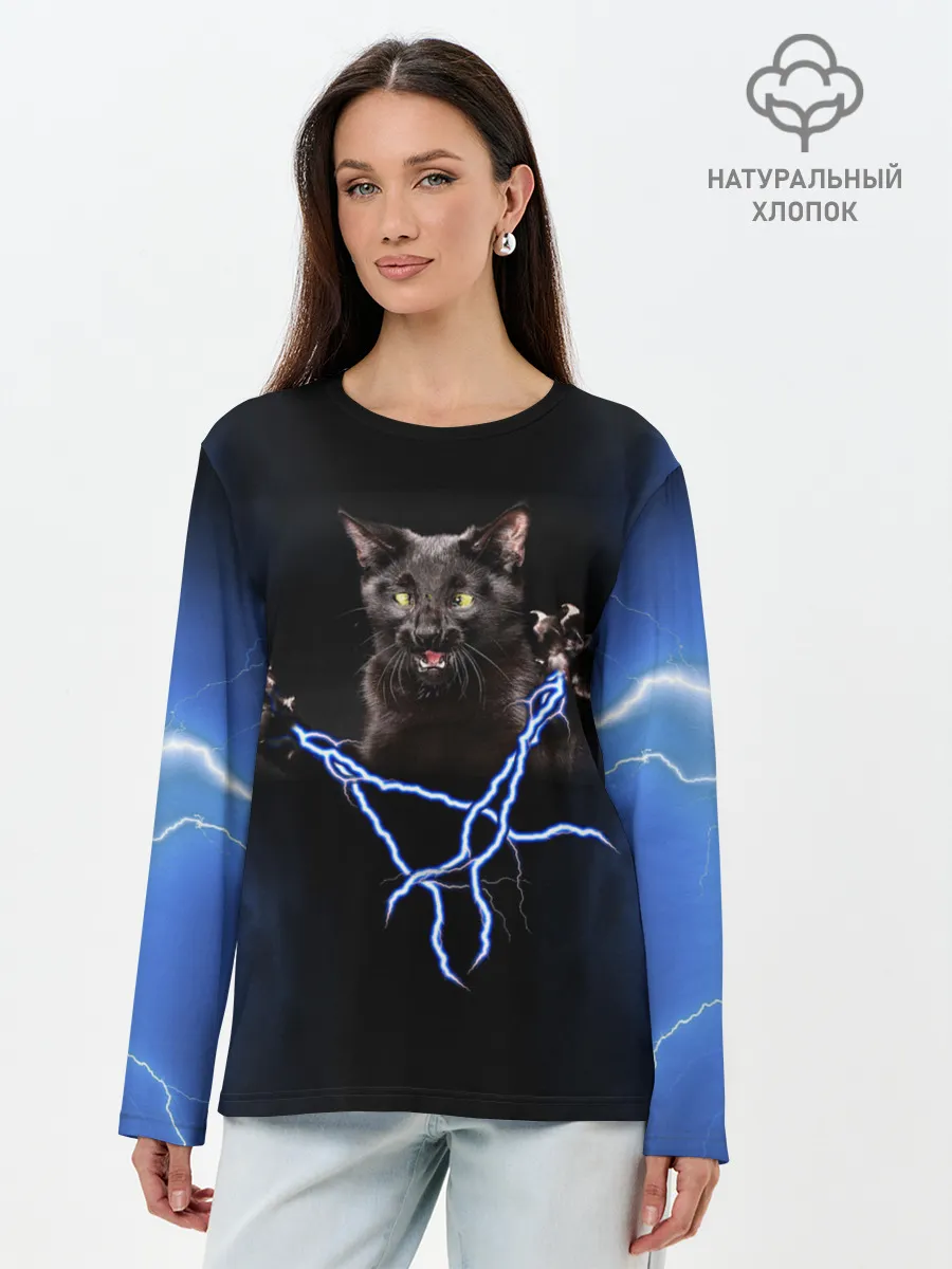Лонгслив женский. Хлопок / Грозовой кошак