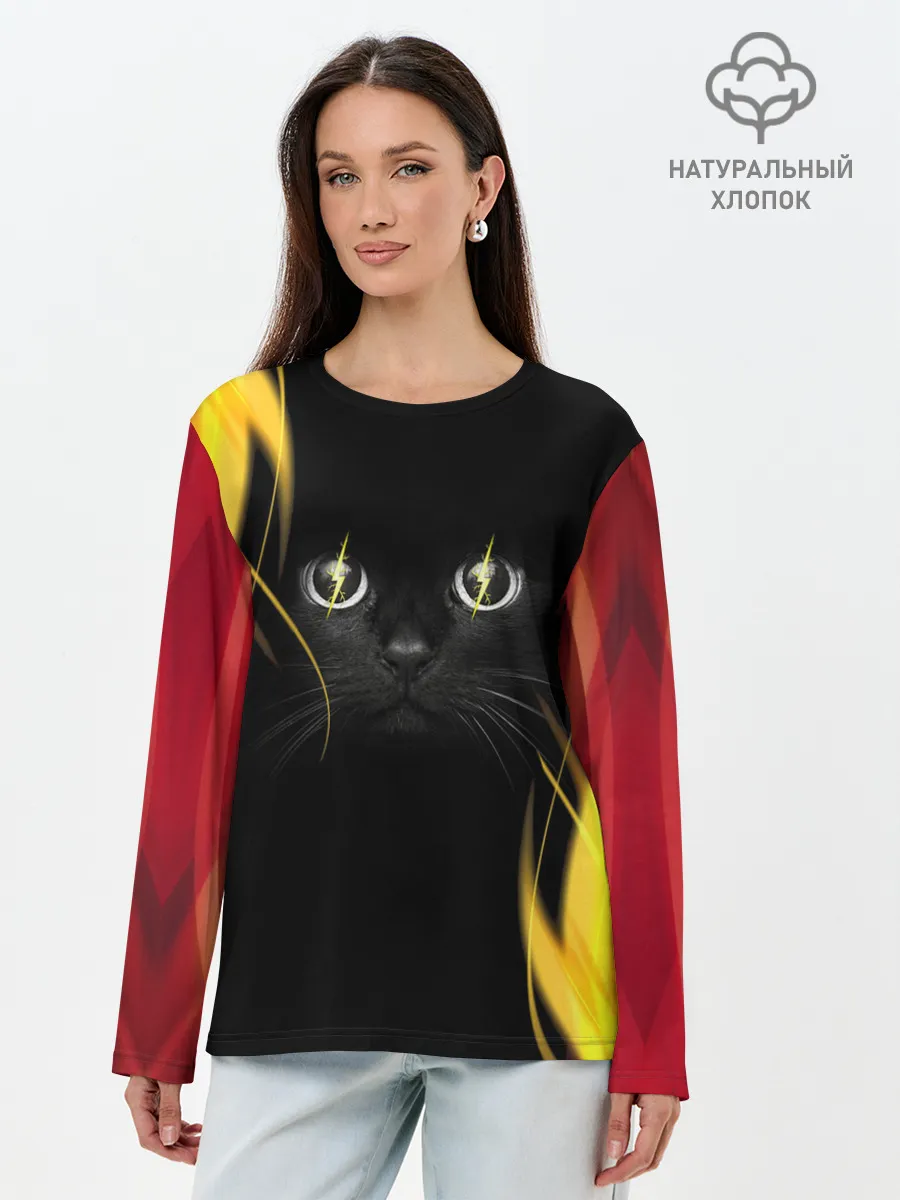 Лонгслив женский. Хлопок / Грозовой кошак