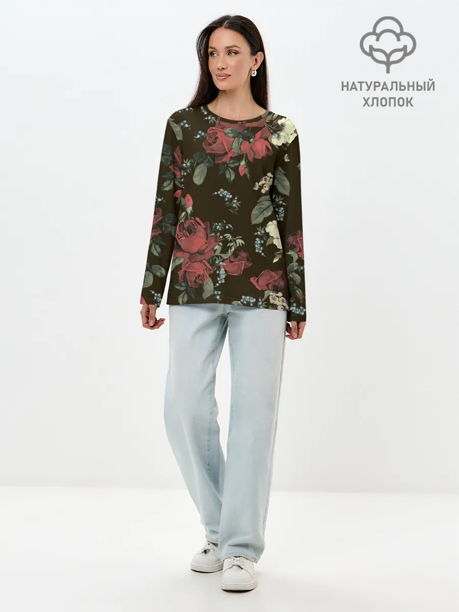 Лонгслив женский. Хлопок / Букет роз