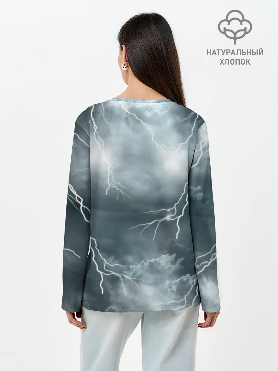Лонгслив женский. Хлопок / Грозовой кошак.