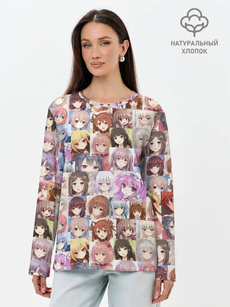 Лонгслив женский. Хлопок / MANY FACES OF ANIME GIRLS monochrome