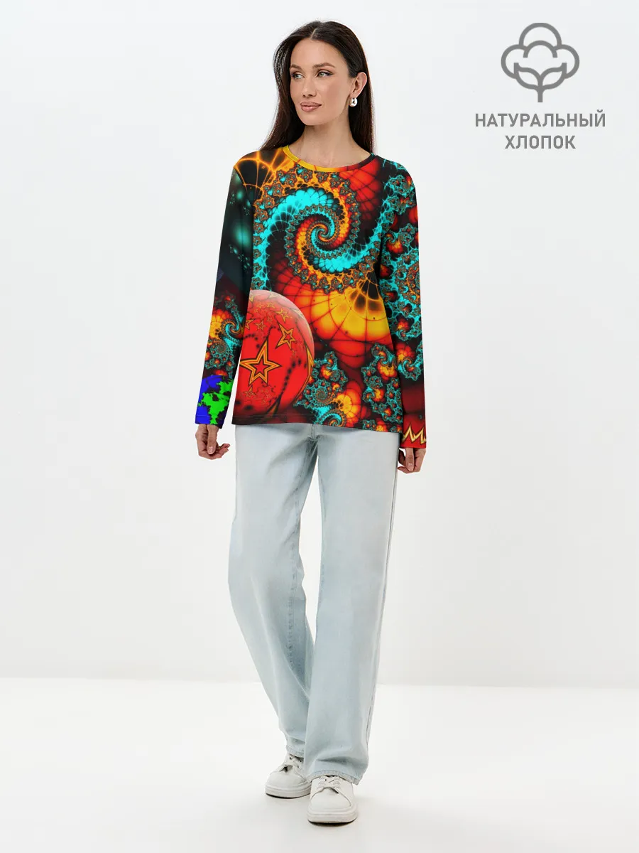 Лонгслив женский. Хлопок / СТОЛКНОВЕНИЕ ПЛАНЕТ