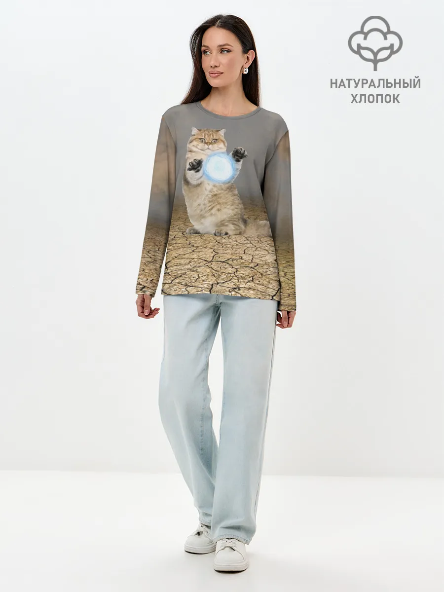 Лонгслив женский. Хлопок / Земляной кошак с расенганом