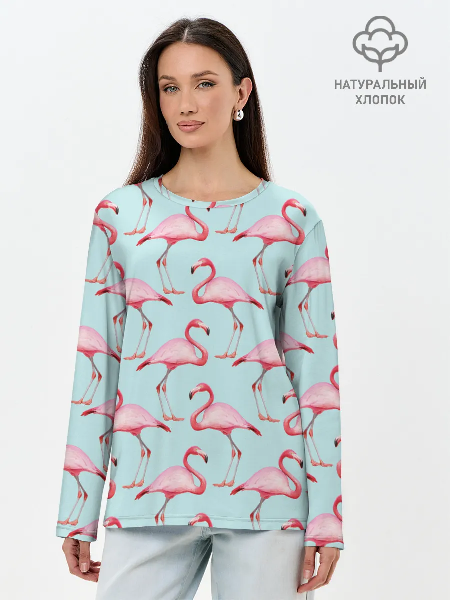 Лонгслив женский. Хлопок / Фламинго.