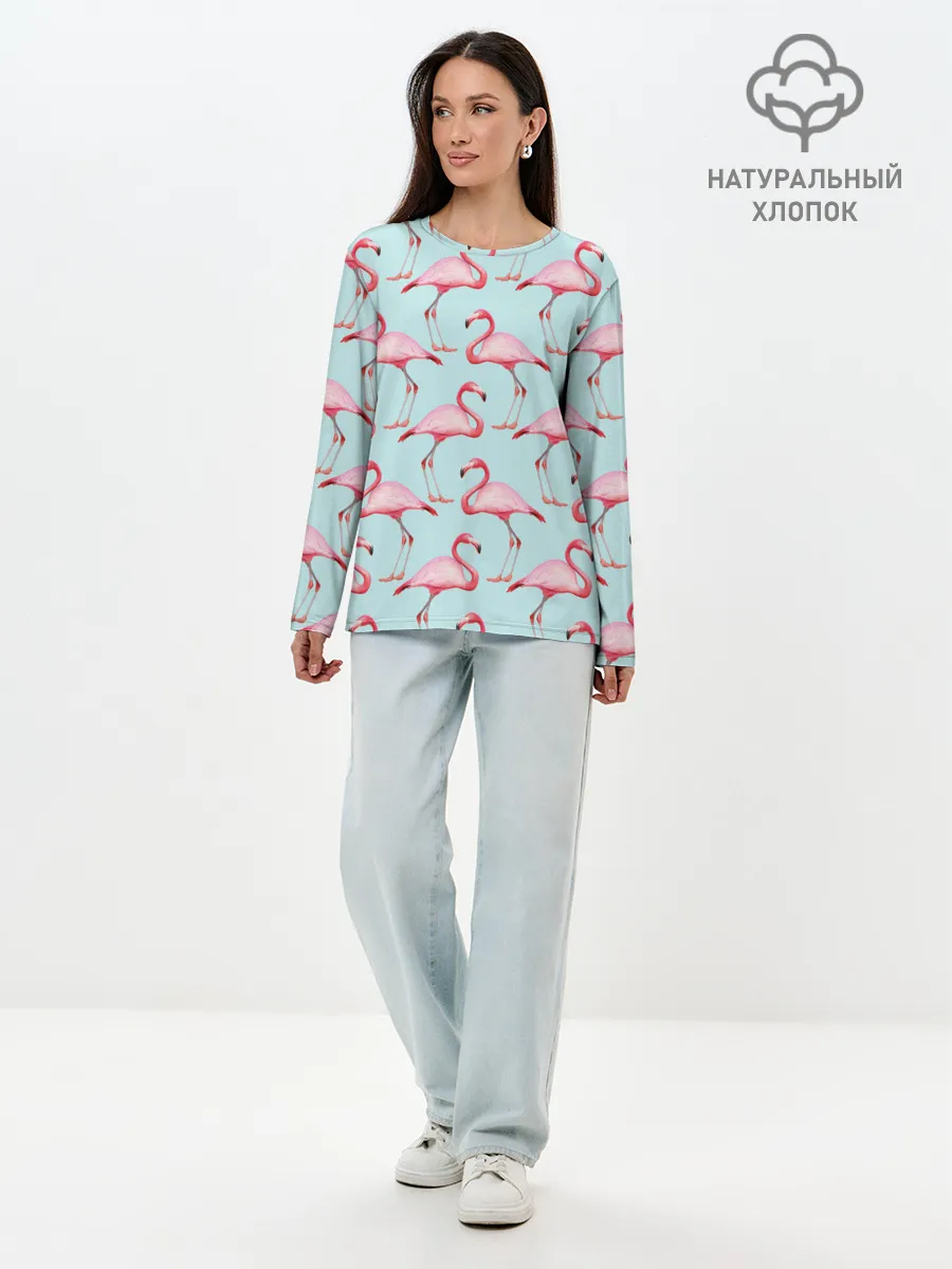 Лонгслив женский. Хлопок / Фламинго.