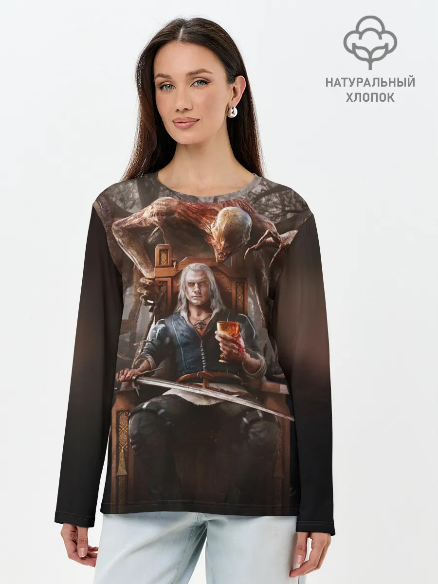 Лонгслив женский. Хлопок / КРОВЬ И ВЕДЬМАК