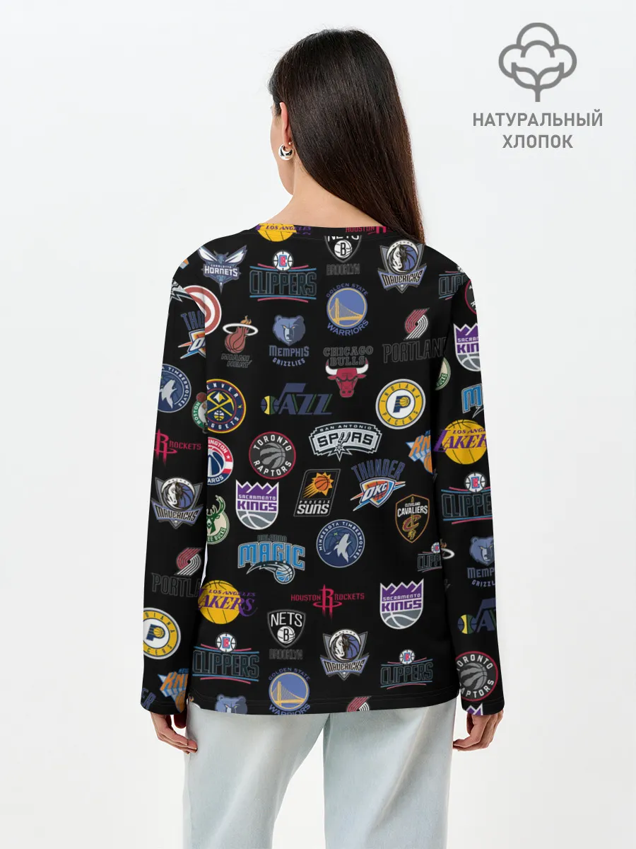 Лонгслив женский. Хлопок / NBA Pattern | НБА Паттерн