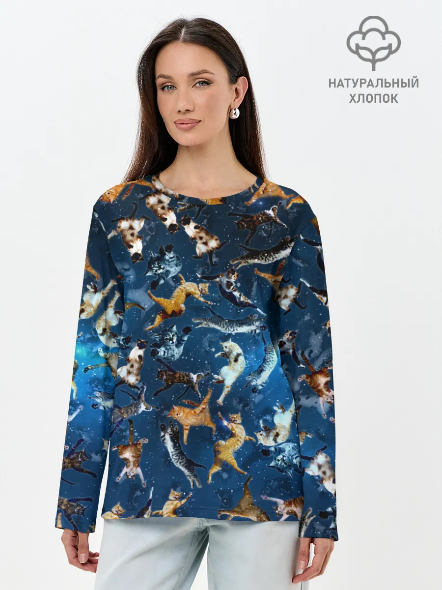 Лонгслив женский. Хлопок / Космические коты