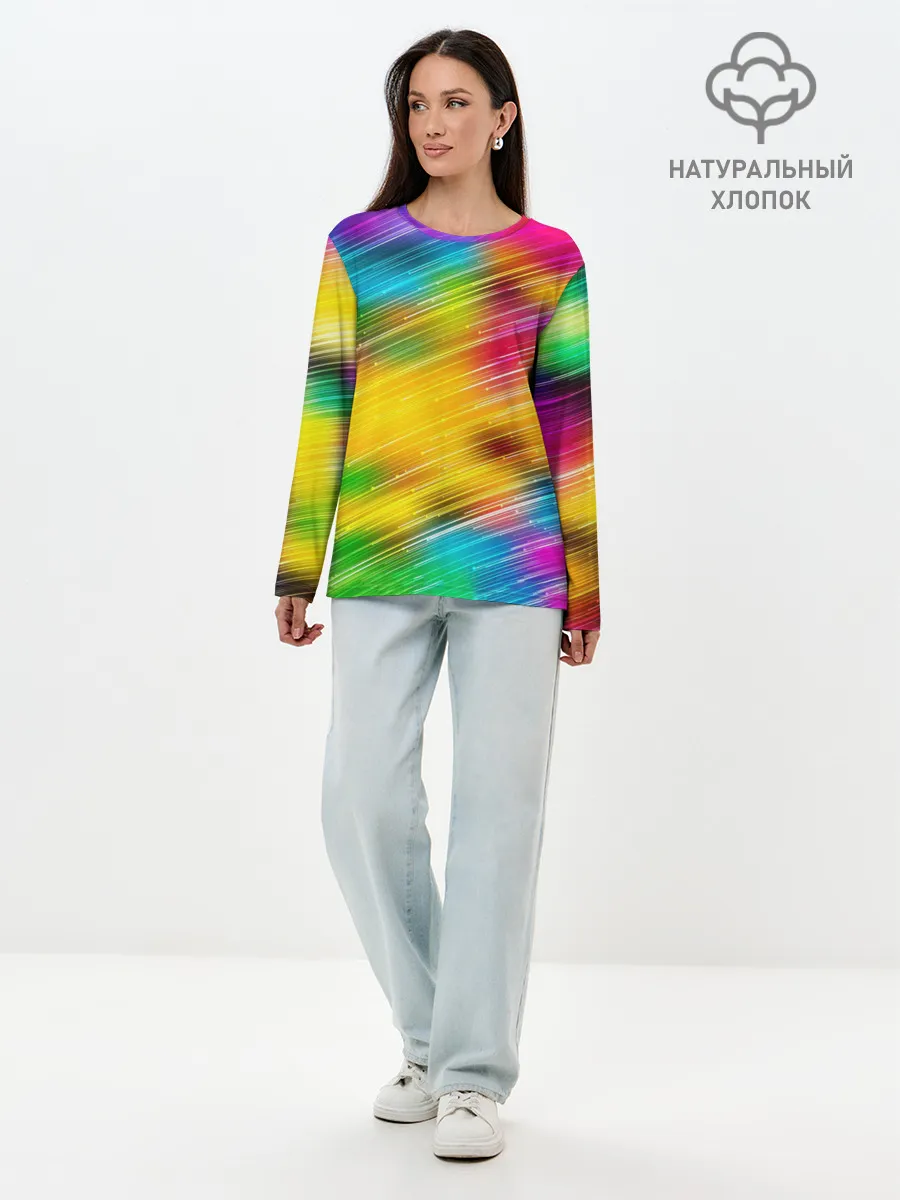 Лонгслив женский. Хлопок / Радужный звездопад