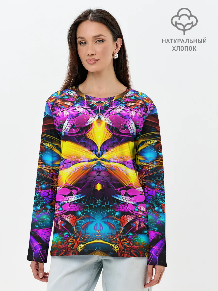Лонгслив женский. Хлопок / ФРАКТАЛЬНЫЕ ЦВЕТЫ