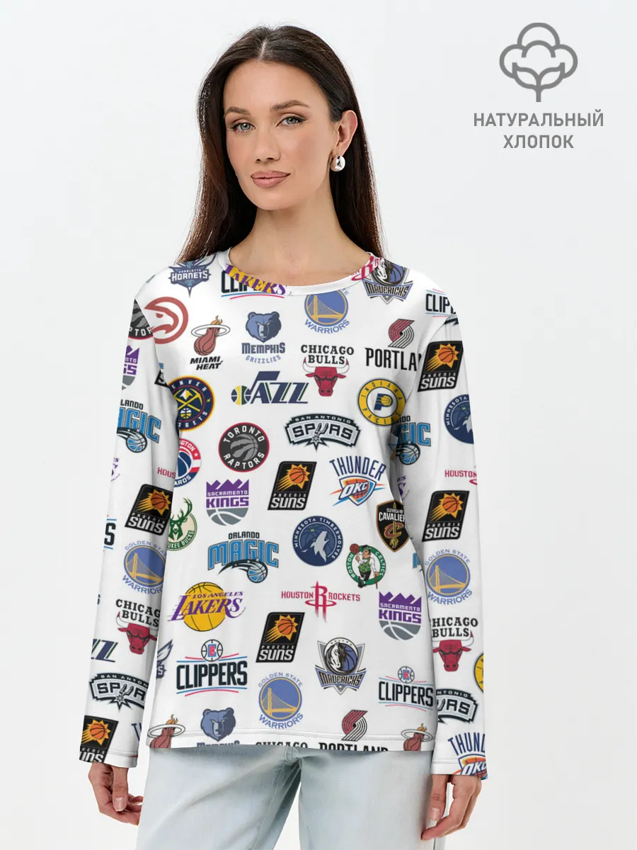 Лонгслив женский. Хлопок / NBA Pattern | НБА Паттерн