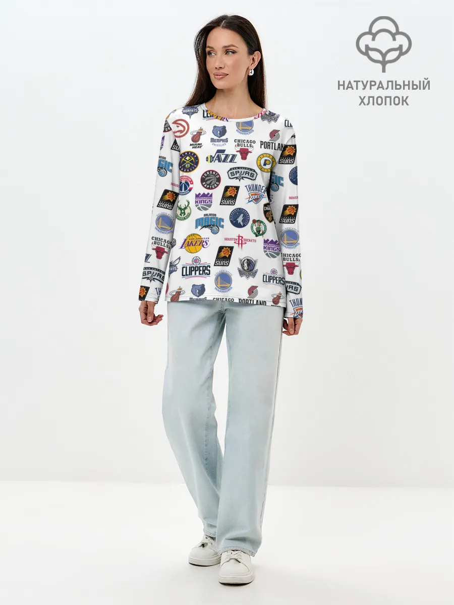 Лонгслив женский. Хлопок / NBA Pattern | НБА Паттерн