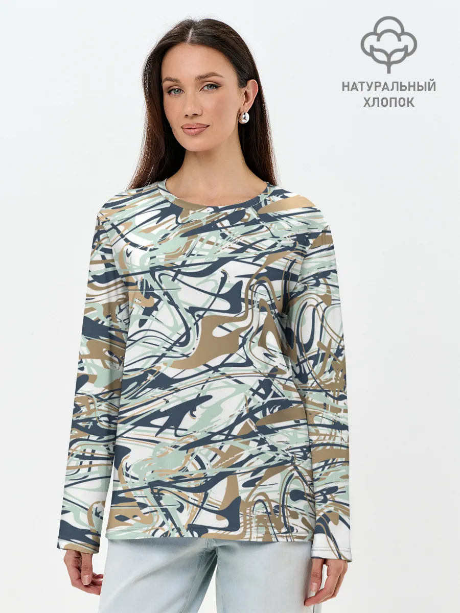 Лонгслив женский. Хлопок / Узор красками
